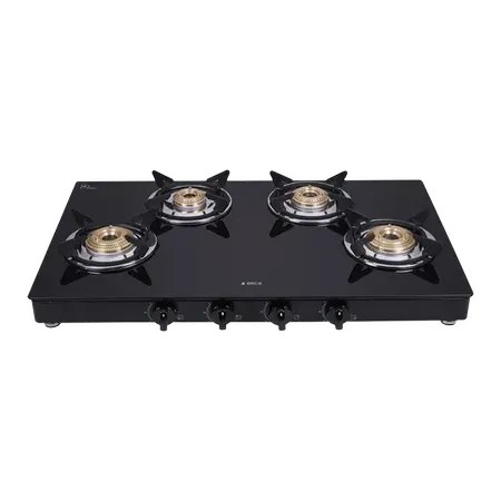 Elica Gas Stove 4 Burner Double Drip Tray 774 CT VETRO BK 2J (DT SERIES) Black