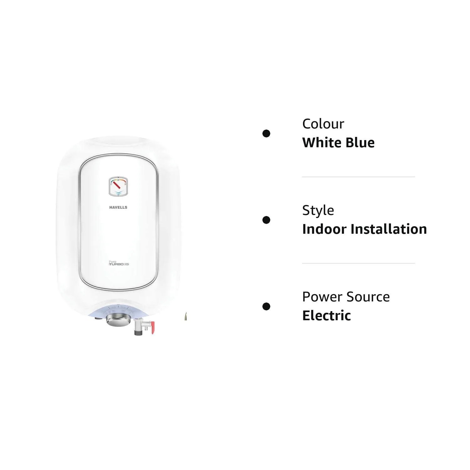Havells Electrical Water Heater 15 Liters 4 Star Puro Turbo Dx White Blue