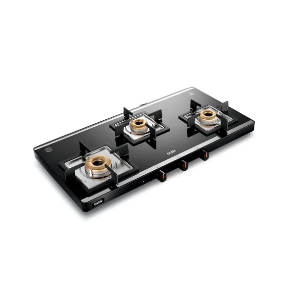 Glen Gas Stove 3 Burner GT1035 Ultra Slim Mirror Glass Forged BB Black