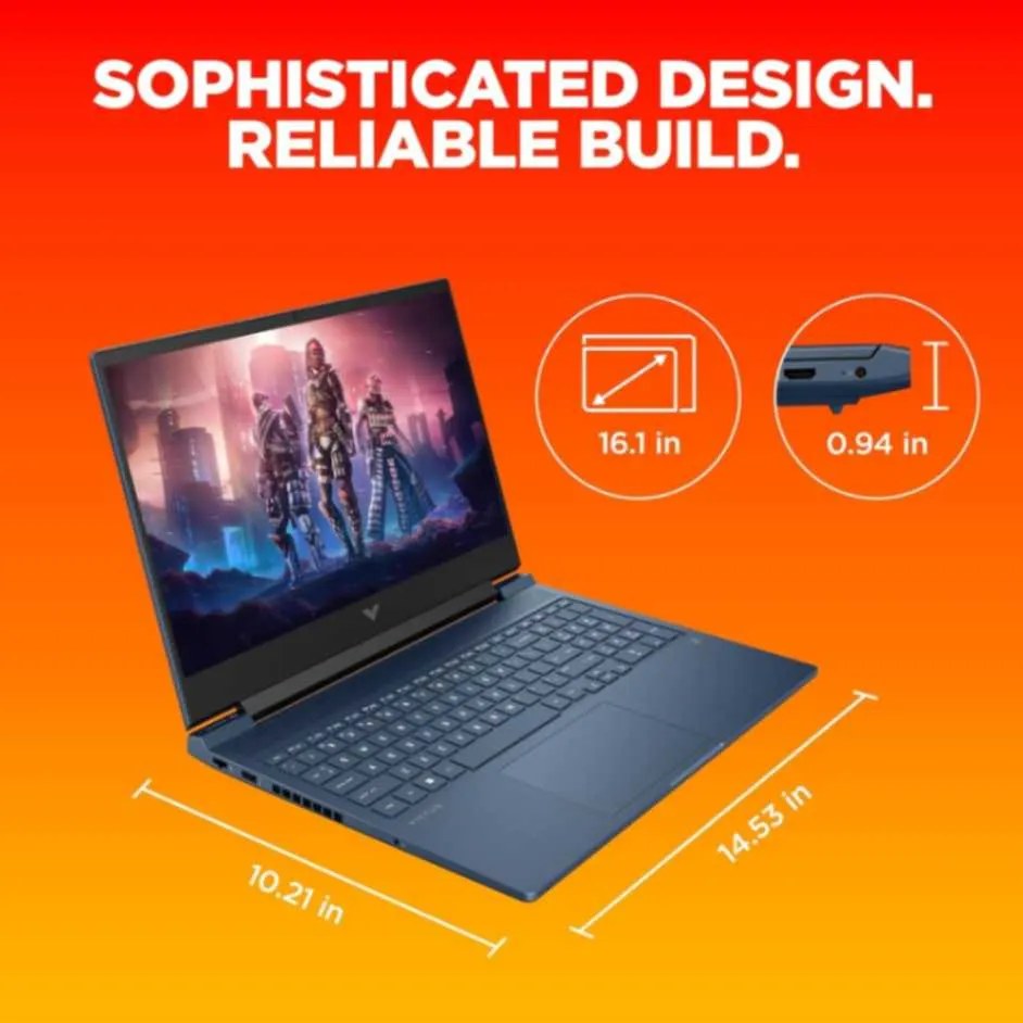 HP Gaming Laptop R7-7840HS,16GB,512 SSD,16 FHD,6GB RTX 3050, RGB Backlit,Win 11,Office 2021 Victus 16-s0095AX Performance Blue