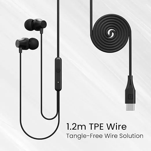 Portronics Ear Phone Conch Beat C 1.2m Type C Wired Earphone POR 2281 Black