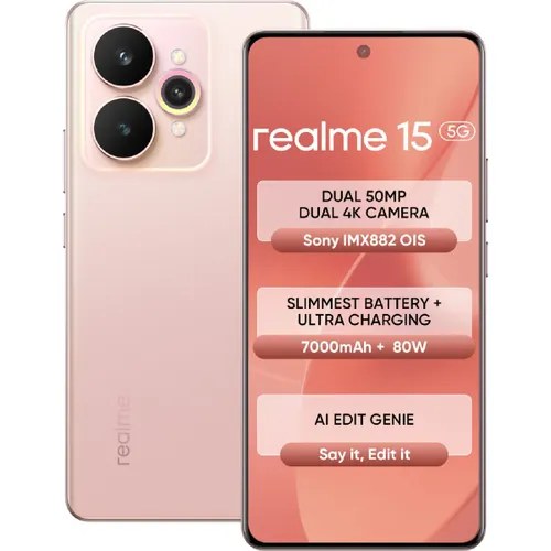 Realme Android Smartphone 15 5G (8GB RAM, 256GB Storage/ROM) RMX5106 Silk Pink