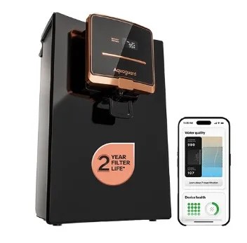 Eureka Forbes Water Purifier RO 6 litre Aquaguard Enrich Glam RO+UV+SS 2X IOT Black & Chrome Metallic