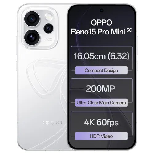 Oppo Android Smartphone Reno 15 pro mini (12 GB RAM, 256 GB Storage/ROM) CPH2813 Glacier white