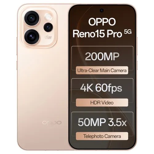 Oppo Android Smartphone Reno 15 Pro 5G (12 GB RAM, 256 GB Storage/ROM) CPH2811 Sunset Gold