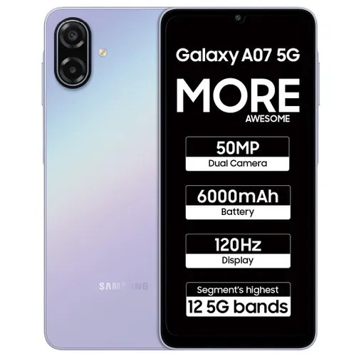 Samsung Android Smartphone A07 5G (4GB RAM, 128GB Storage/ROM) A076BB Light Voilet