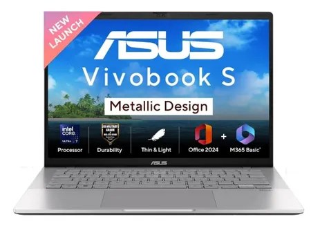 Asus Windows Laptop ULTRA 7 255H,16GRAM 512SSD,WIN11,MSO,14 INCH Vivobook S S3407CA-LY084WS SILVER