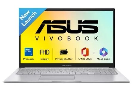 Asus Windows Laptop CORE 3 100U,8GB DDR5, 512GB Win11,Mso24 Vivobook 15 X1504VAP-BQ1321WS Cool Silver