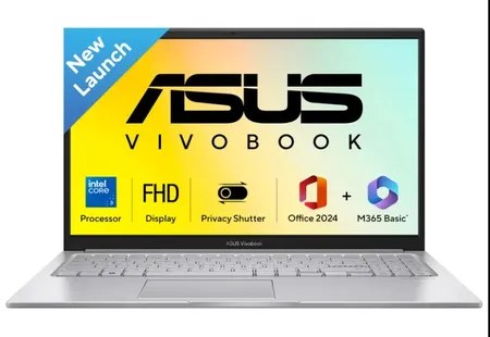 Asus Windows Laptop INTEL CORE 3 100U ,8GB,512GB Win11,MSo24,15.6, Vivobook 15 X1504VAP-IN005WS COOL SILVER