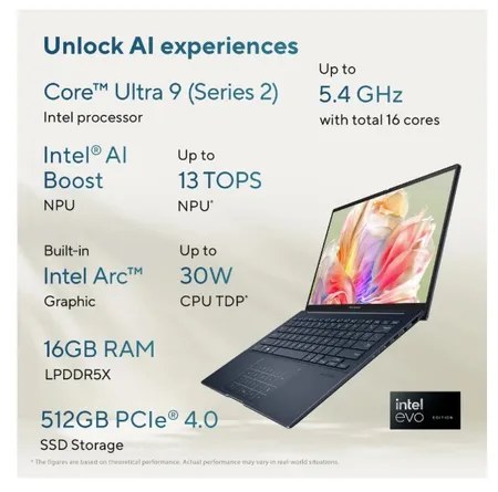 Asus Windows Laptop ULTRA 9 285H,16GDDR5, 512GB Win11,Mso24, 14.0, OLED WUXGA Zenbook UX3405CA-QL1691WS PONDER BLUE